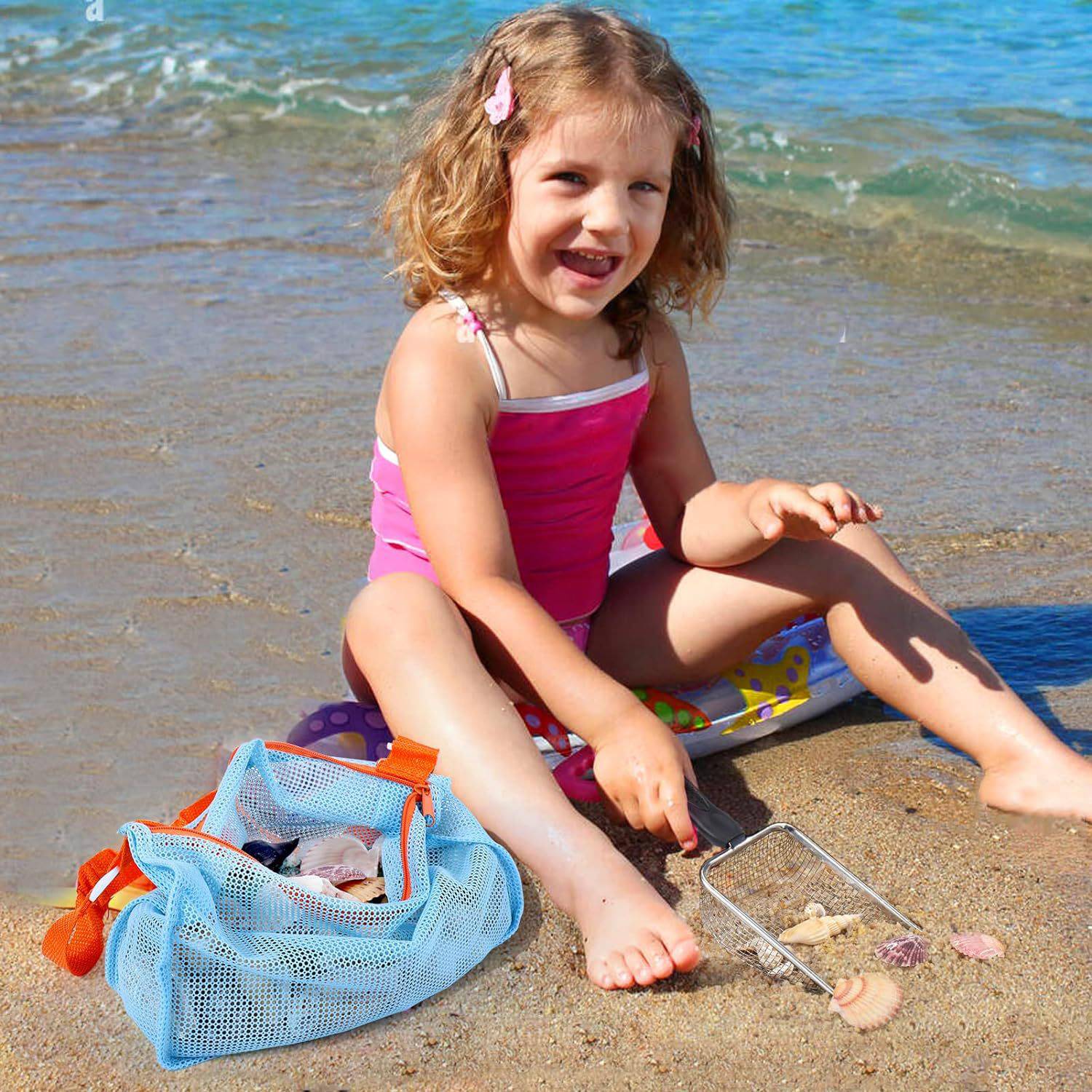 Kids Beach Toy Set with Stainless Steel Shovel & Net Bag 4