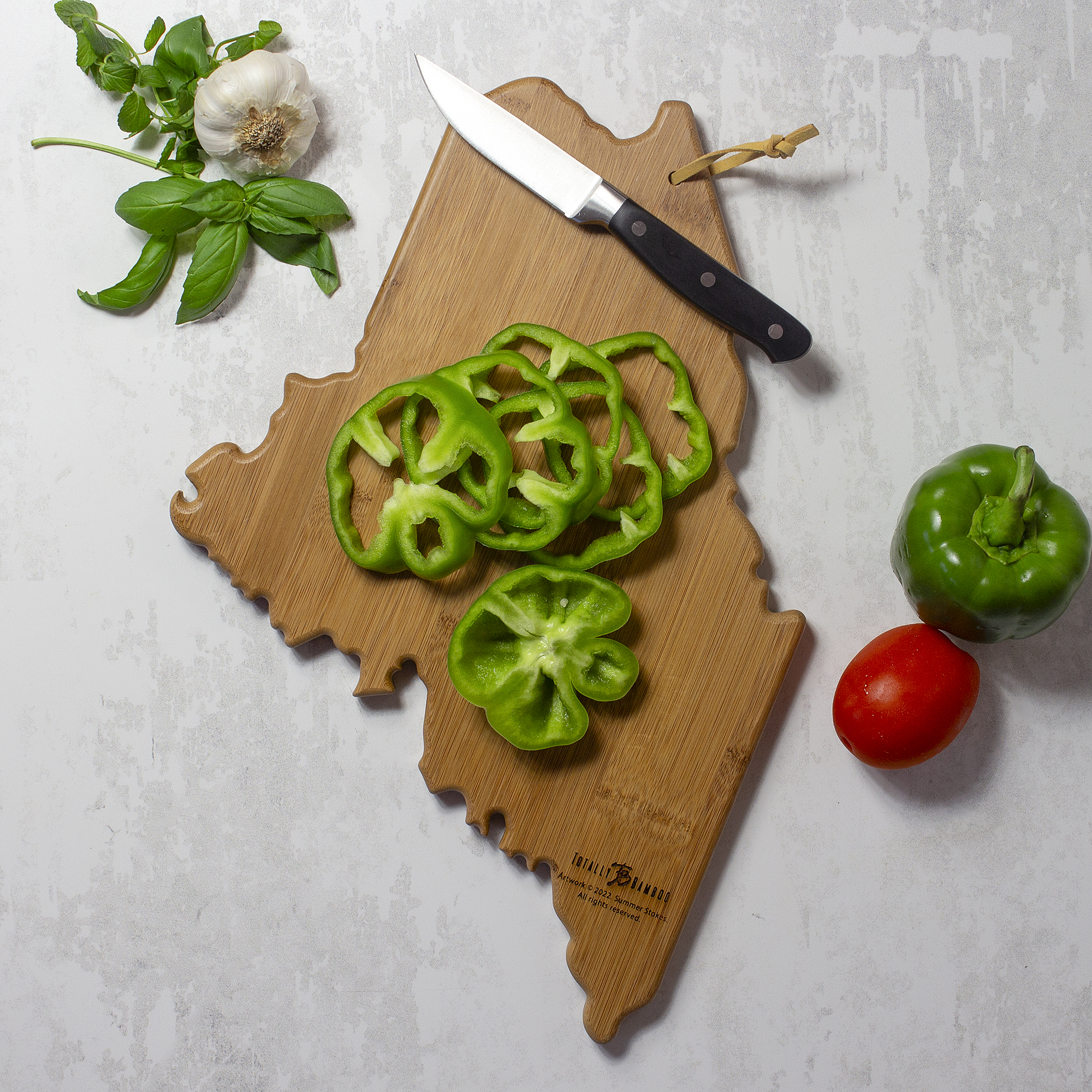 Maine State Shaped Serving and Cutting Board with Artwork by Summer Stokes 4