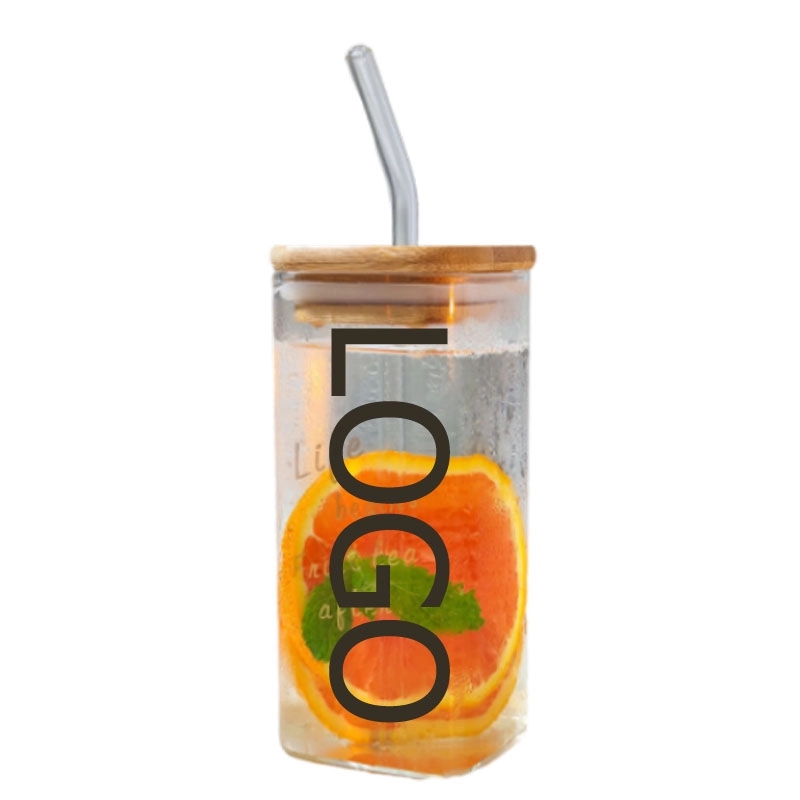 Custom 13.5 OZ  Square Drinking Glasses with Straws 3