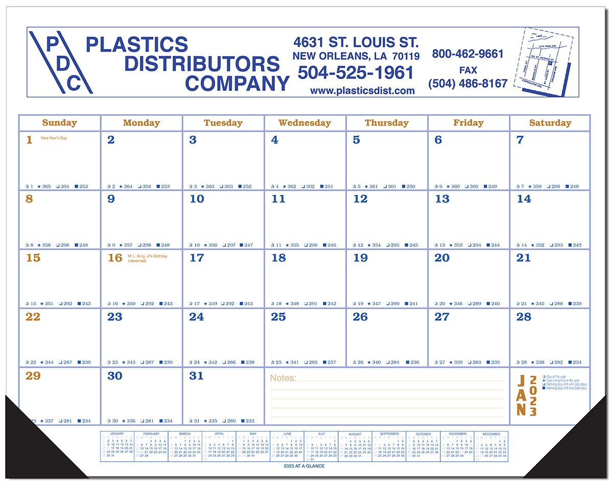 Jumbo Desk Pad Calendar Blue/Gold Datepad w/Year at Bottom