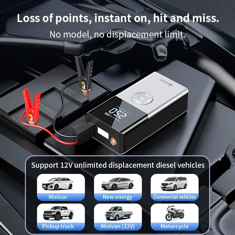 12V Car Jump Starter with Tire Inflator & Digital Display 7
