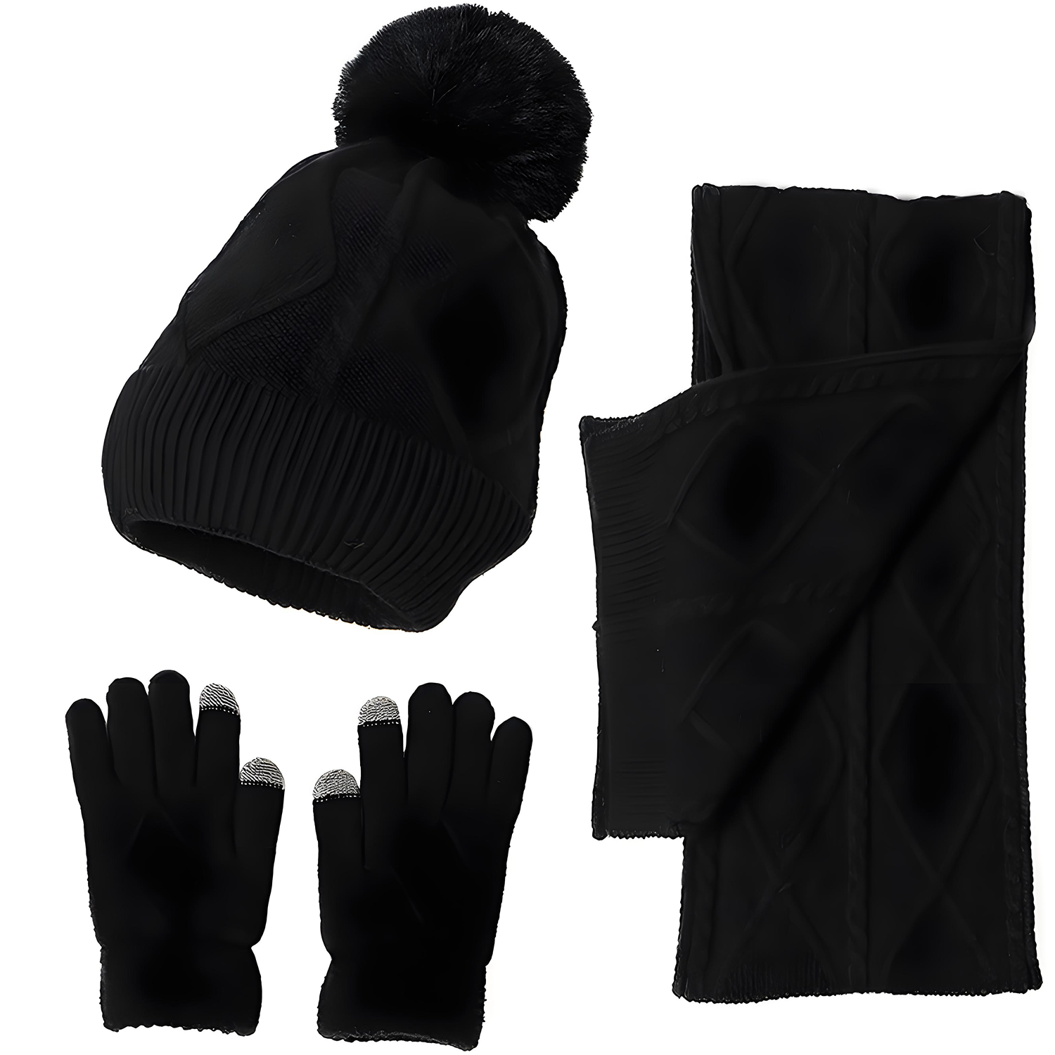 Winter Warm and Thick Hat Scarf Gloves Set of Three 5