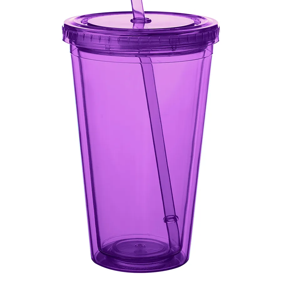Double Wall Plastic Tumbler - with Straw, 16 oz. 32