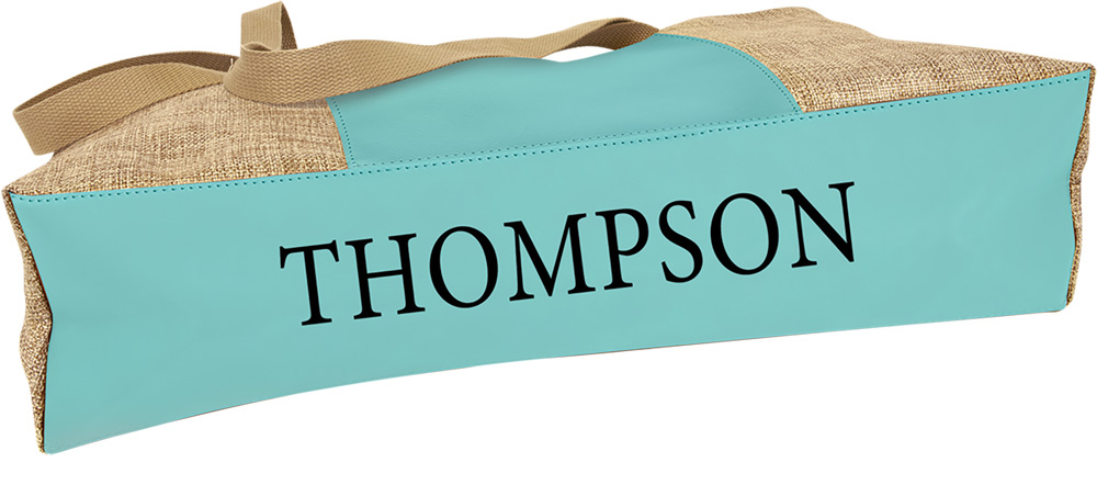 Laserable Teal Leatherette Burlap Gusset Bag 8
