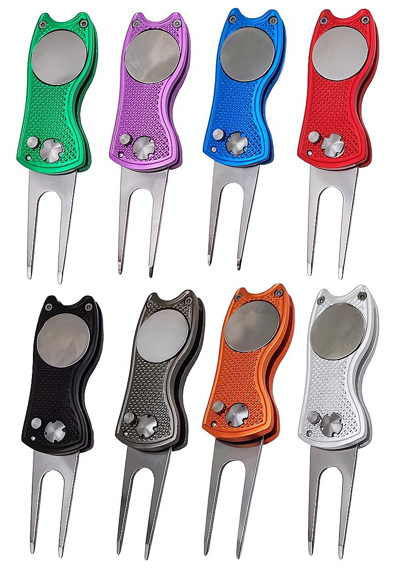 Aluminum Handle Stainless Steel Fork Folding Golf Green Fork 3