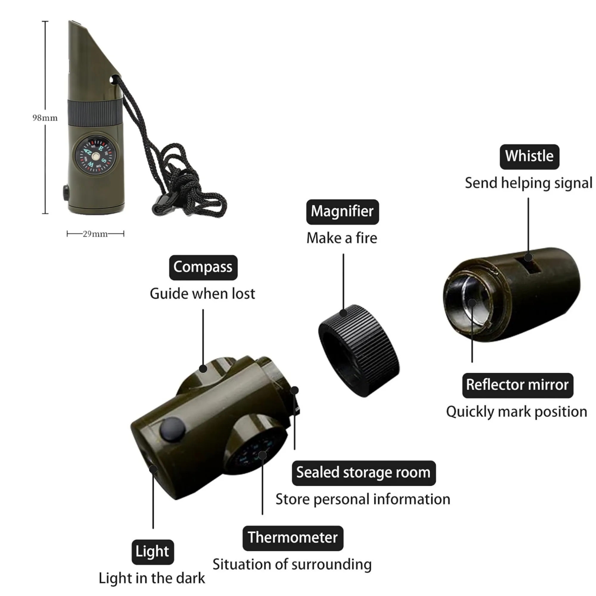 7-in-1 Outdoor Multifunctional Whistle with Lanyard 1
