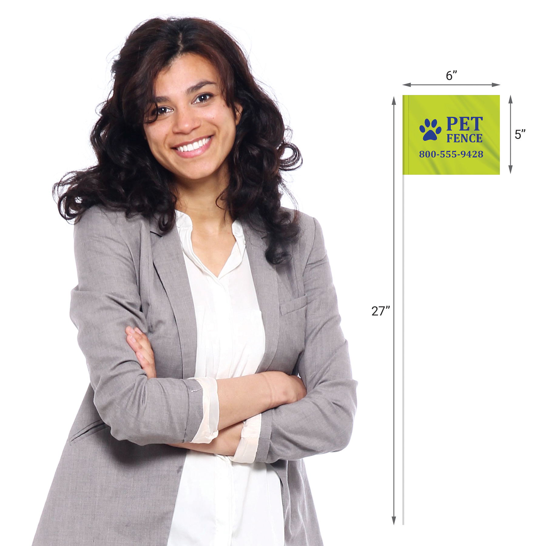 1-Color 5" x 6" Custom Vinyl Marking Flag w/ 27" Plastic Staff 8