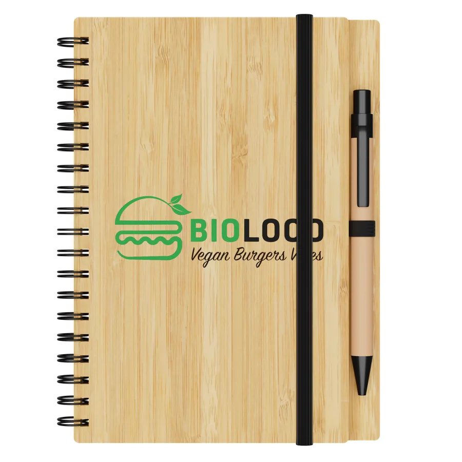 Small Engraved Bamboo Notebook & Pen 2