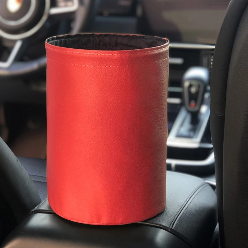 Collapsible Waterproof Portable PU Leather Car Trash Can 4