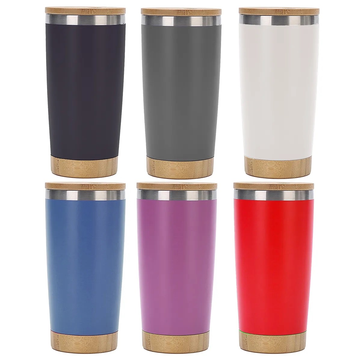 20 Oz Double Wall Thermal Cup With Bamboo Wooden Lid Base 1