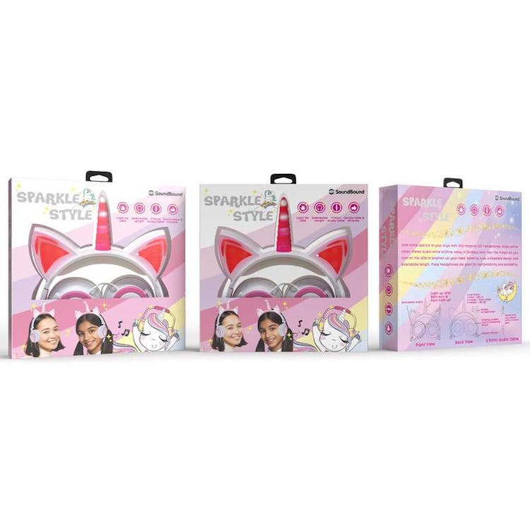 Cat Unicorn LED Wired Headsets - White/Pink 1