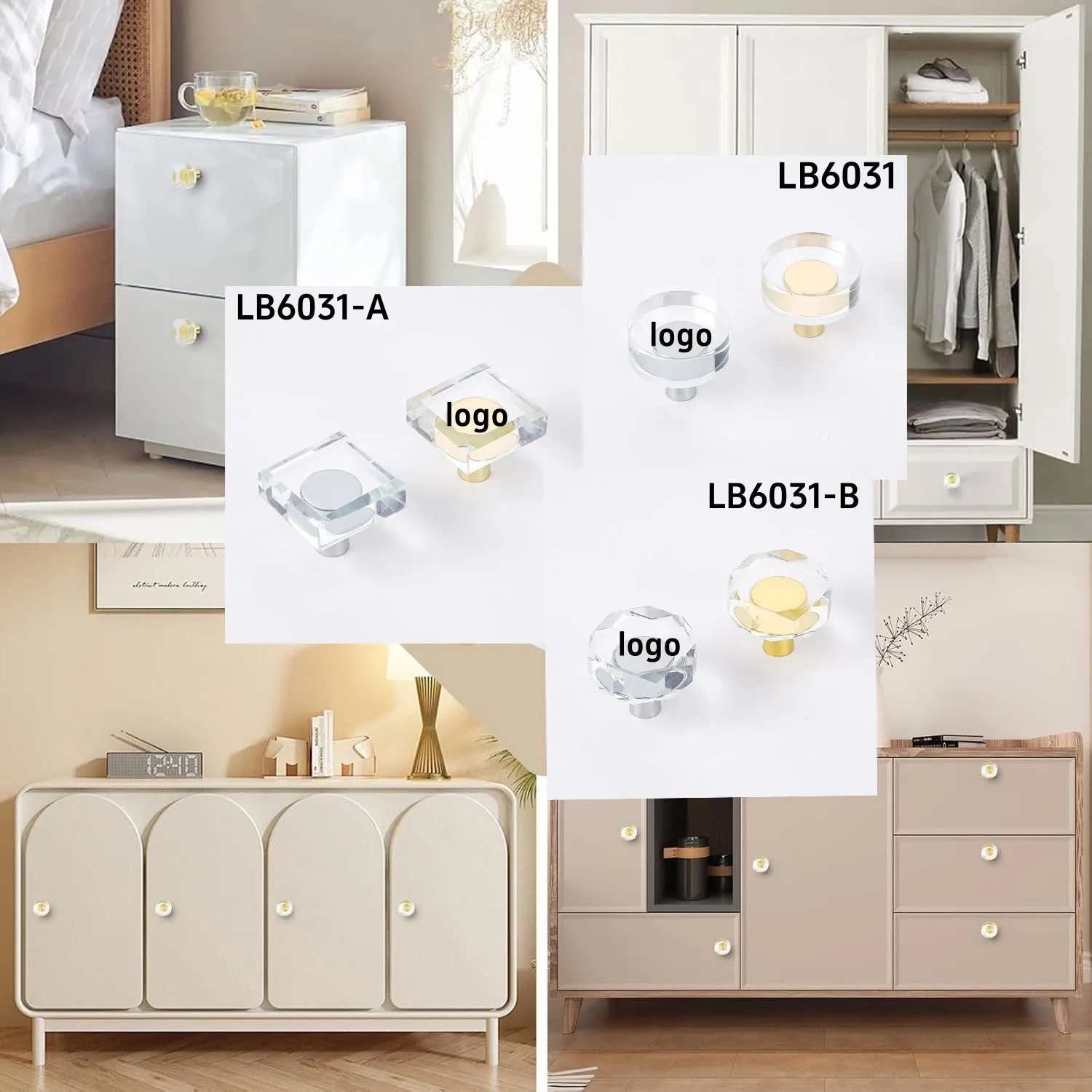 Furniture Diamond Crystal Knobs Drawer Glass Hardware Pulls 7