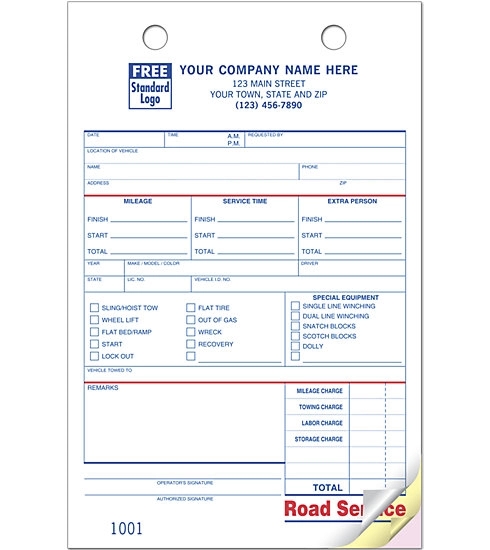 Road service register forms, large format 1