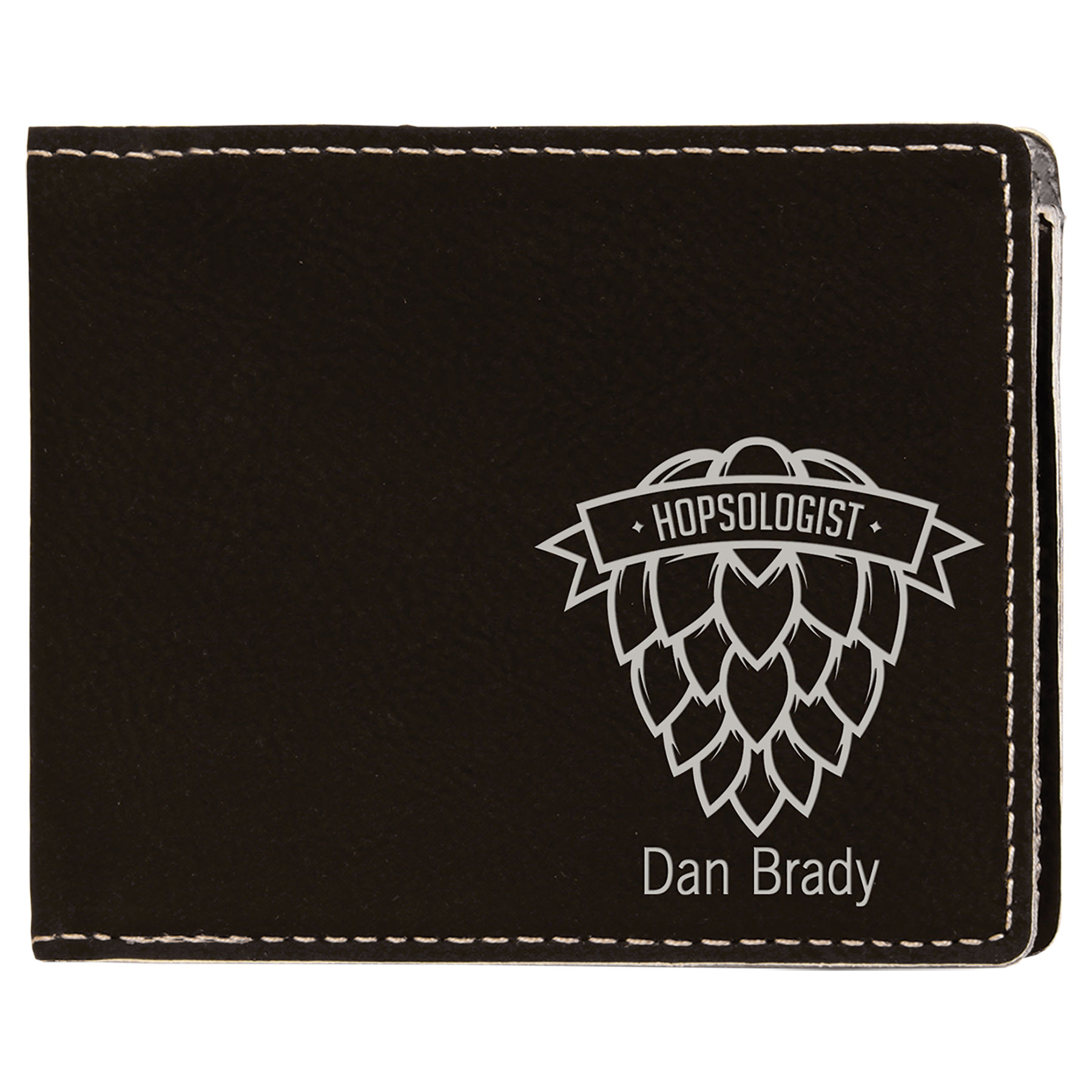 4 1/2" x 3 1/2" Black/Silver Leatherette Bifold Wallet 2