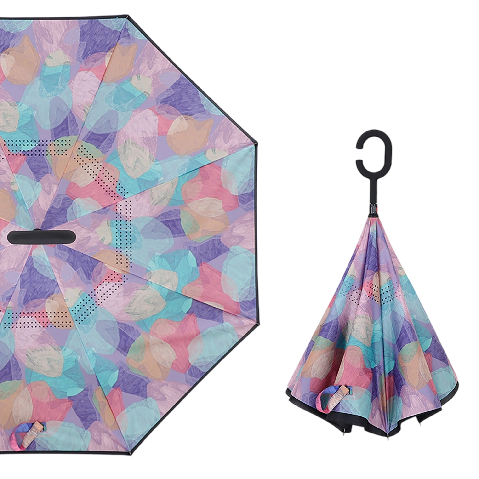 Double Layer Waterproof Reverse Folding Inverted Umbrella With Wrist Handle 42" X 31.5" 4