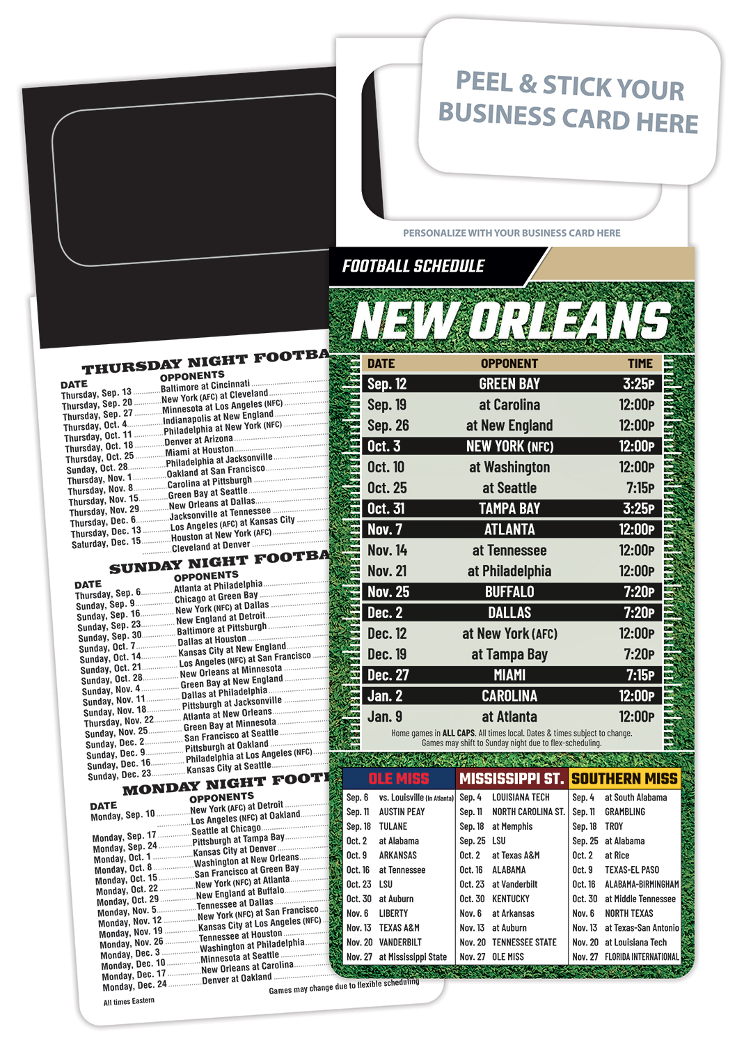 Pro Football Schedule Magnet - Peel and Stick Business Card (3.5x9) 1