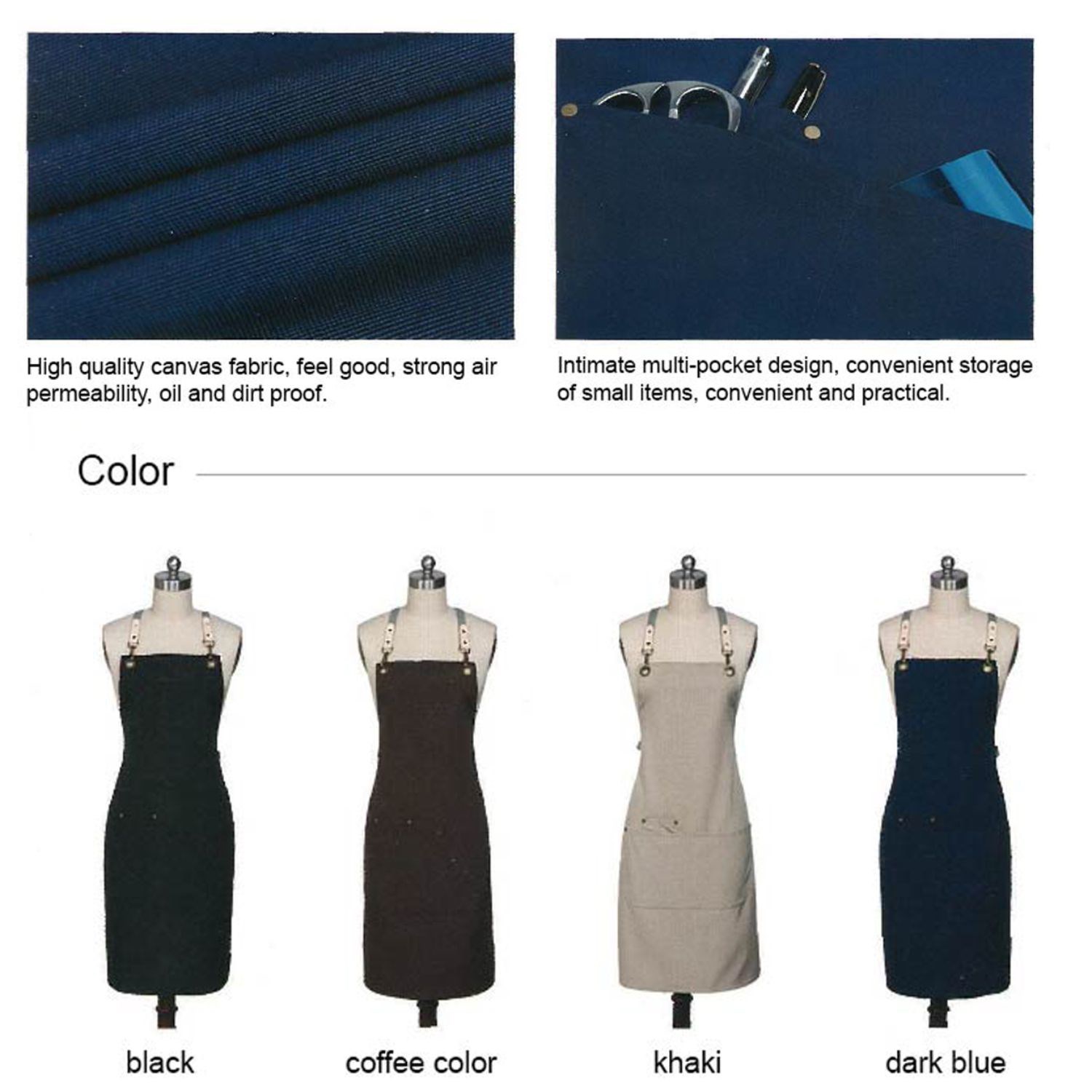 100% Cotton Canvas Kitchen Aprons w/ Detachable cross straps 2