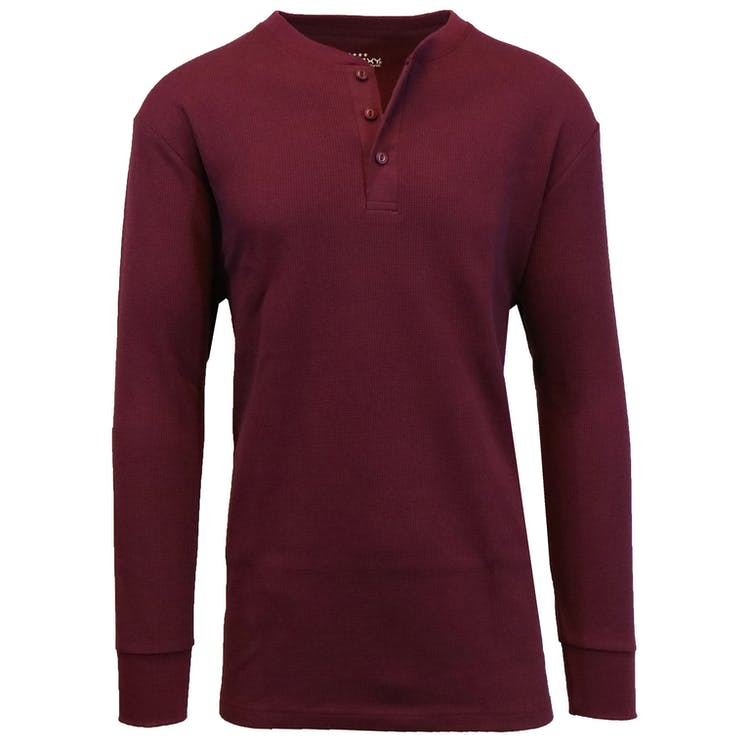 Men's Henley Thermal Shirts - Burgundy S-XL 3 Button 2