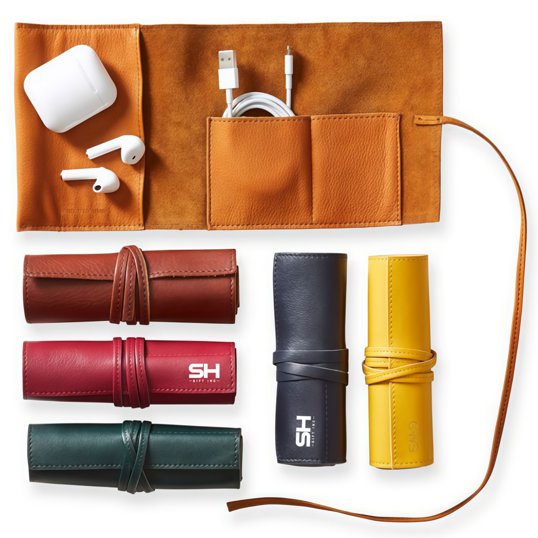 Custom Leather Organizer Cable Roll Bag 2