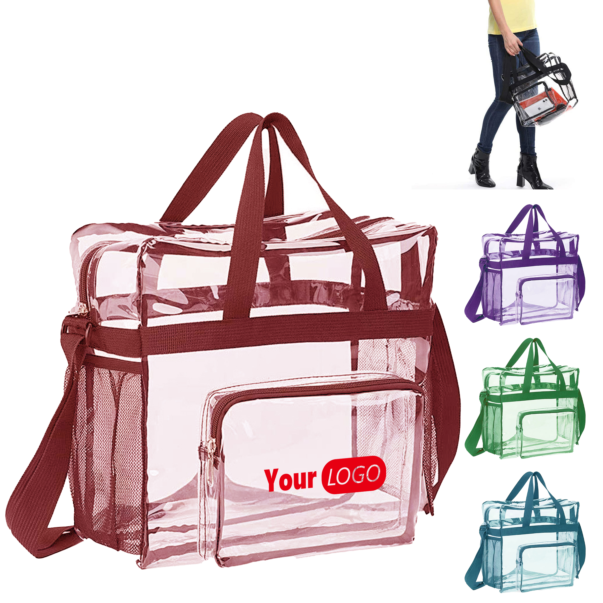 Pvc Versatile Clear Tote Bag With Multiple Compartments And Customizable Logo 4