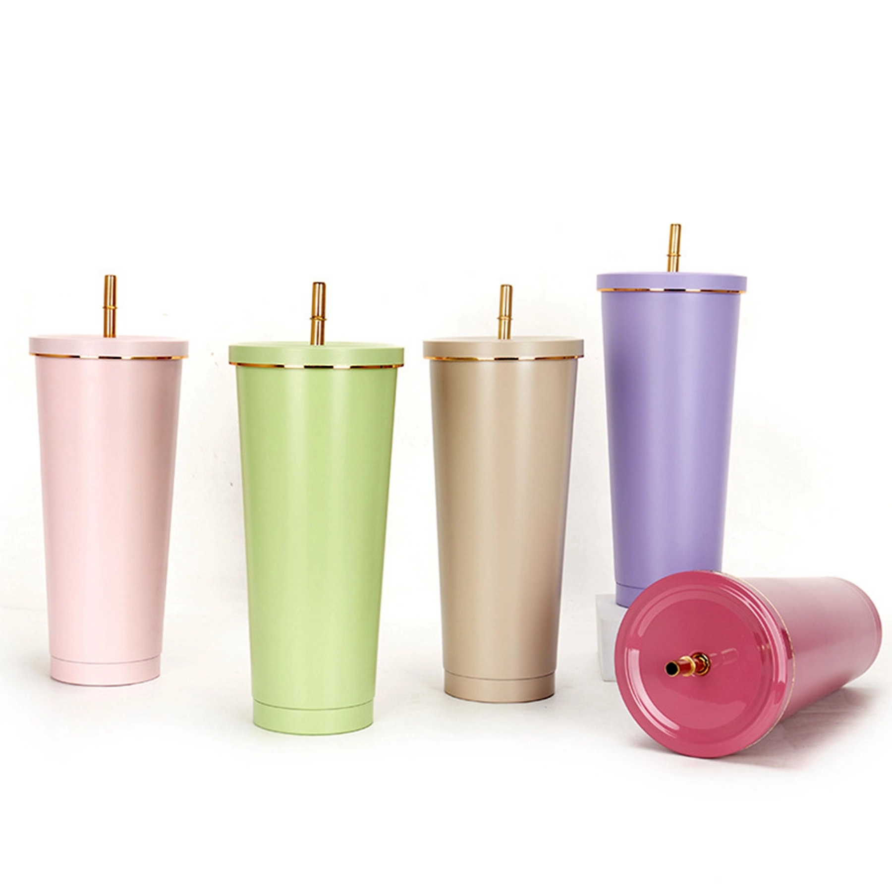 25 Oz. Double Wall Gold Edge Tumbler With Straw & Lid 8