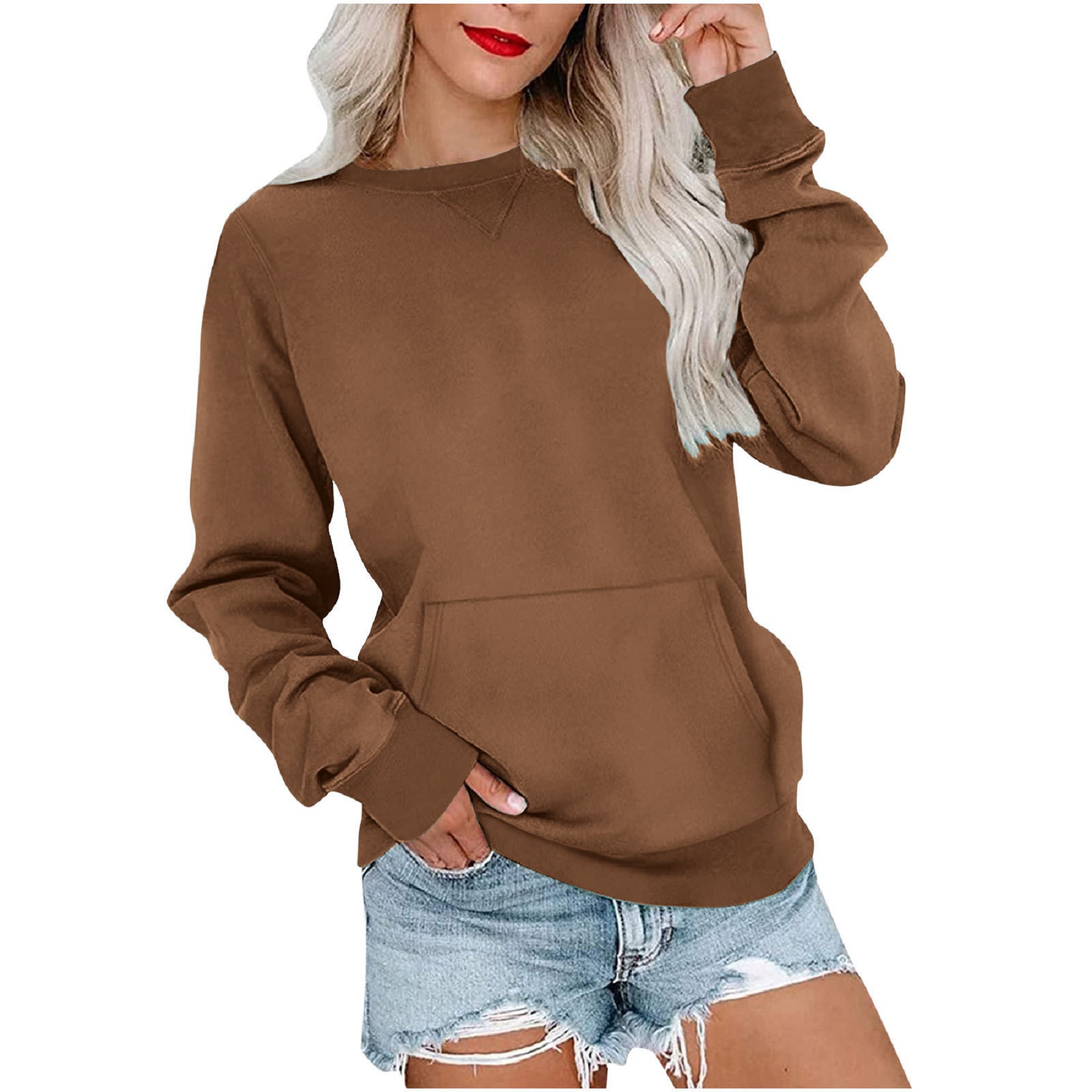 Casual Womens Sweatshirts Crewneck Long Sleeve Tops, custom hoodie or sweatshirt with logo imprint 6
