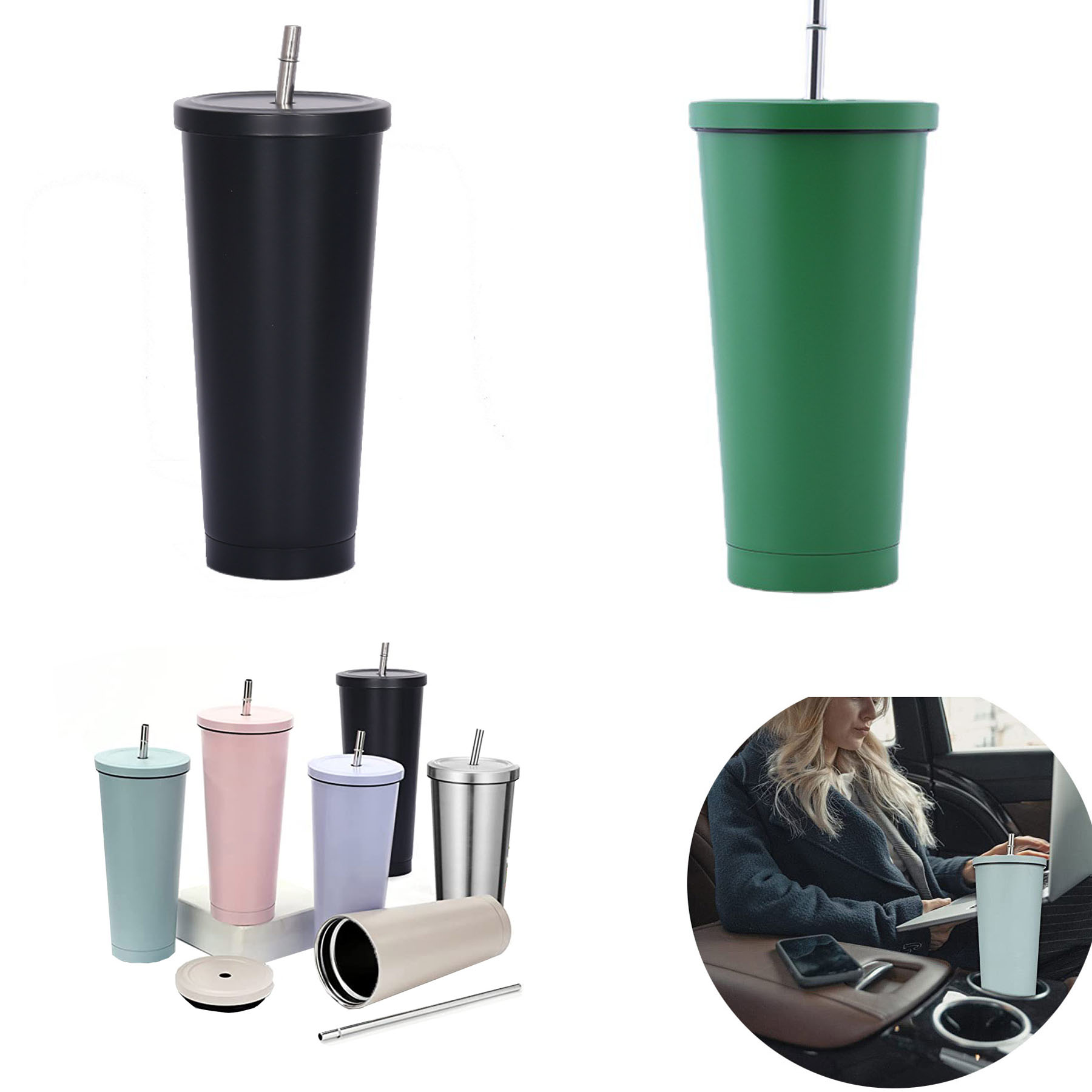 16.9oz Stainless Steel Straw Cup 1