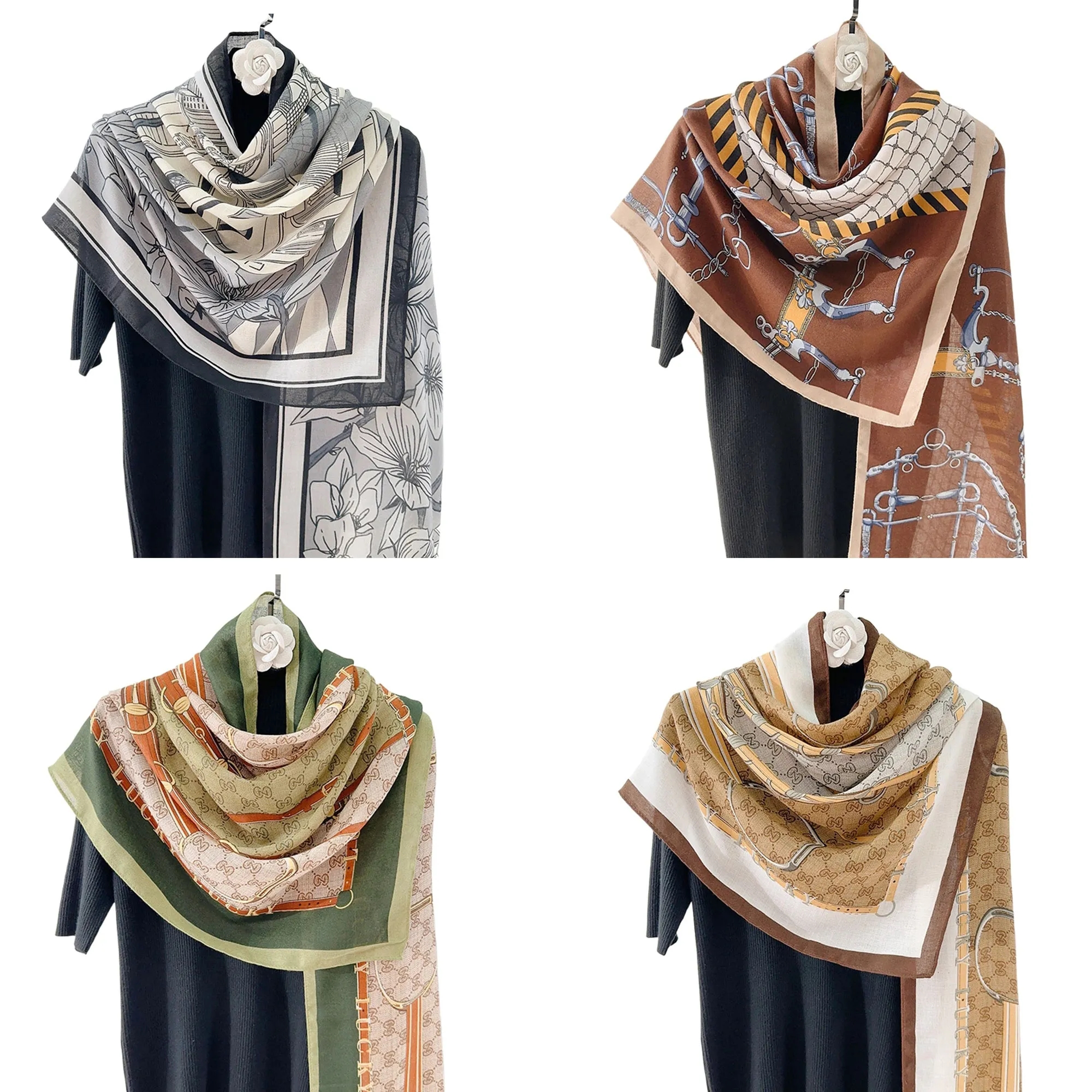 Vibrant Patterned Linen Colorful Scarf 7