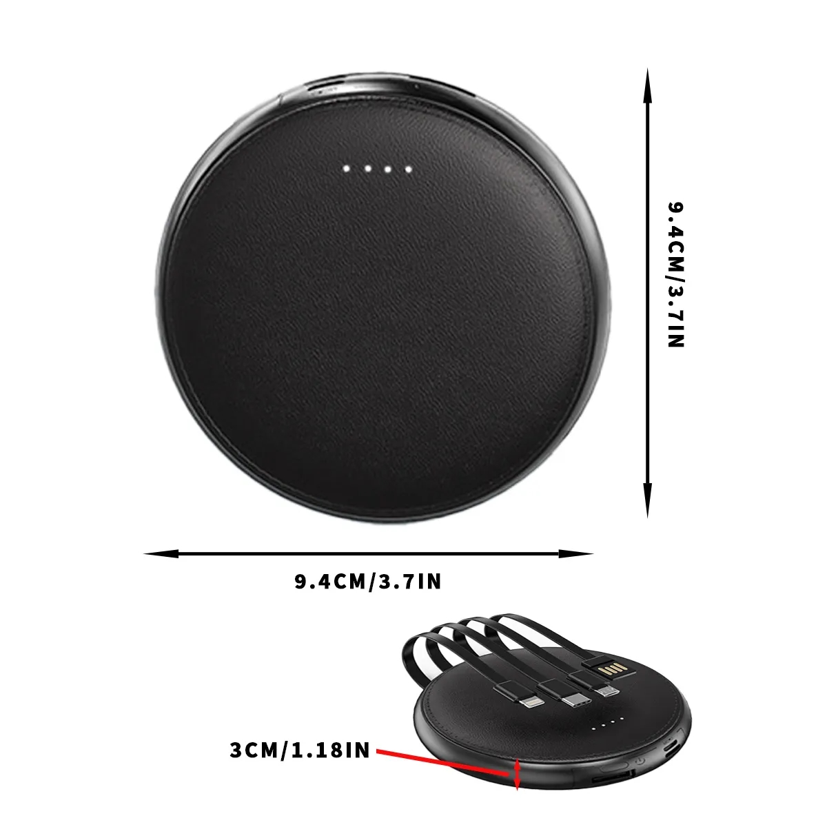 Round Portable Power Bank With Built-In Cables 5