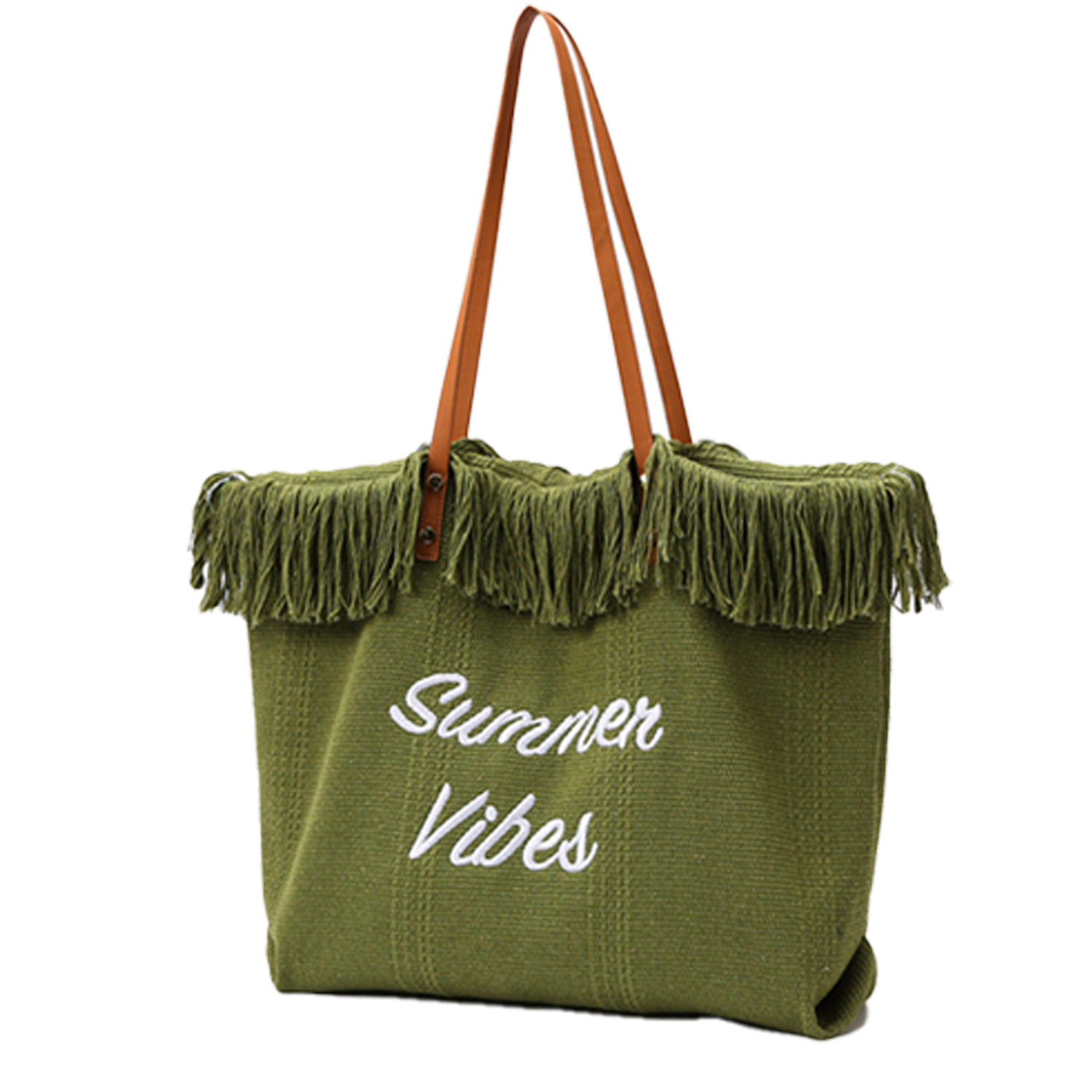 Women Large Beach Canvas Tote Bag Summer Vibes Tassel 16