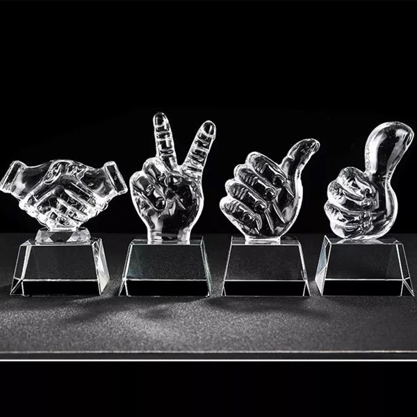 Engraved Crystal Thumbs Up Trophy 2