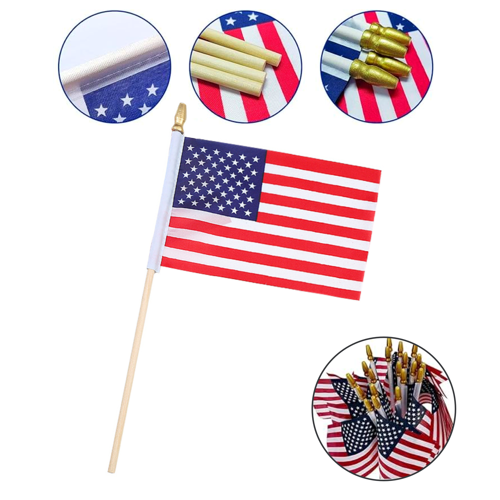 Wood Shaft Hand Waving Double-Sided Printed Flag 1
