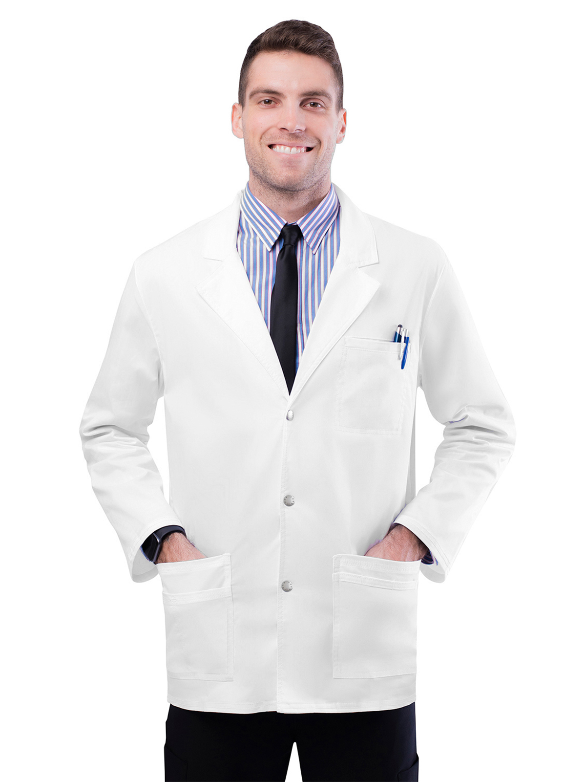 Adar - Pop-Stretch - Men's Three-Pocket Snap Front 31" Lab Coat
