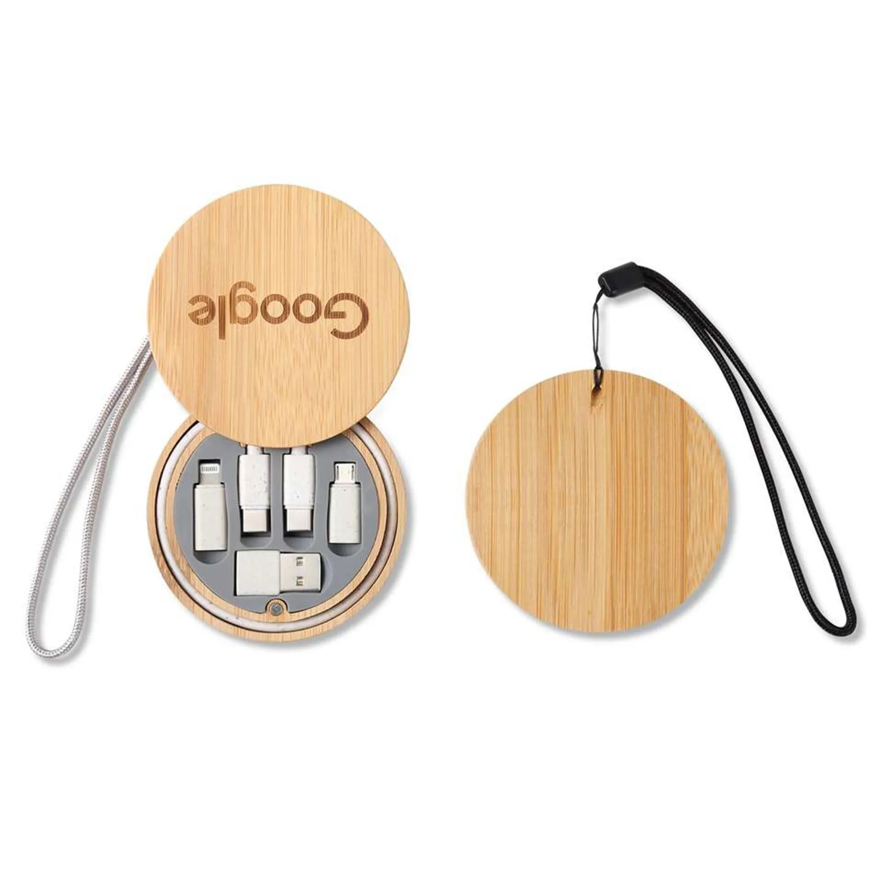 Wood Round Multi USB Charging Adapter Cable Kit 2