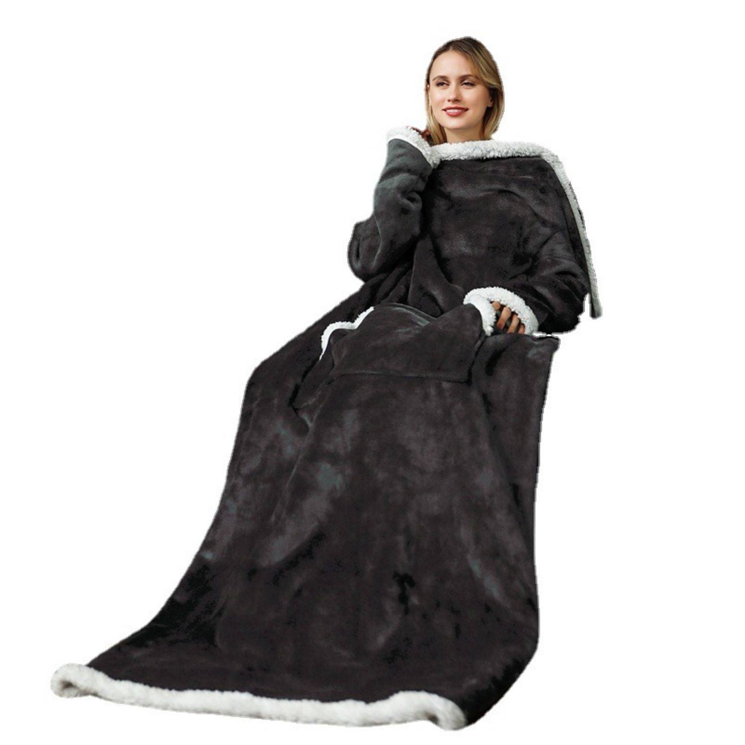Oversized Microfiber & Sherpa Wearable Blanket 5