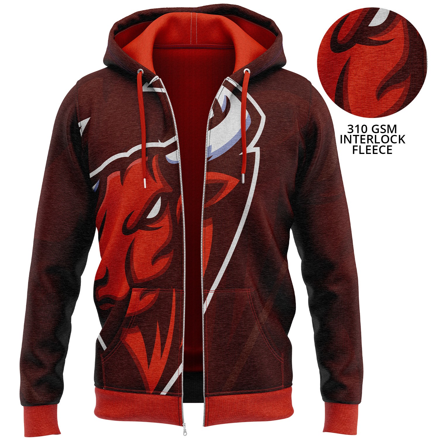 Unisex 310 GSM Interlock Fleece Sublimation Full Zip Hoodie w/ Pockets 3