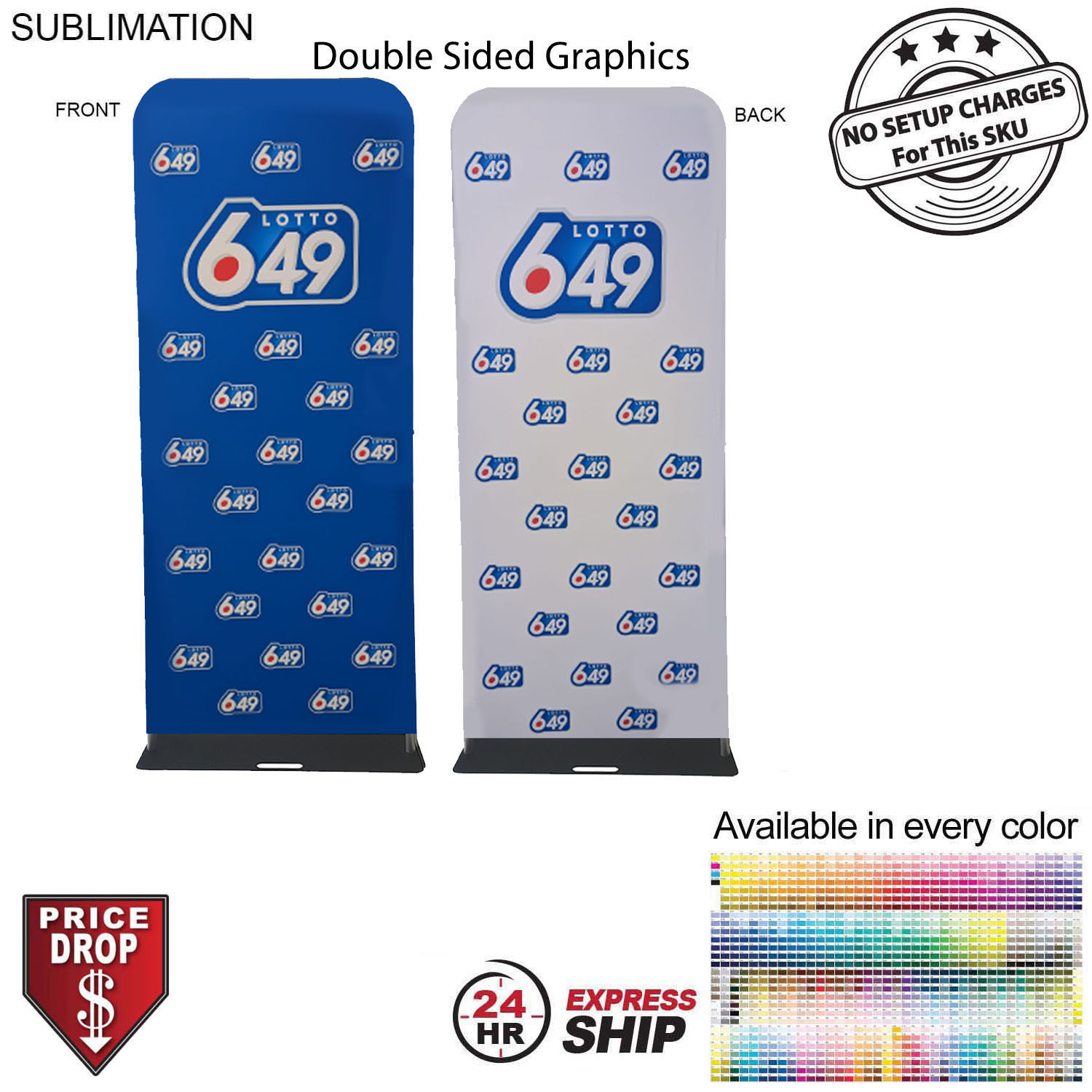 24 Hr Express Ship- 3'W x 90"H EuroFit Tension Fabric Banner with Steel Base, Graphics Double Sided