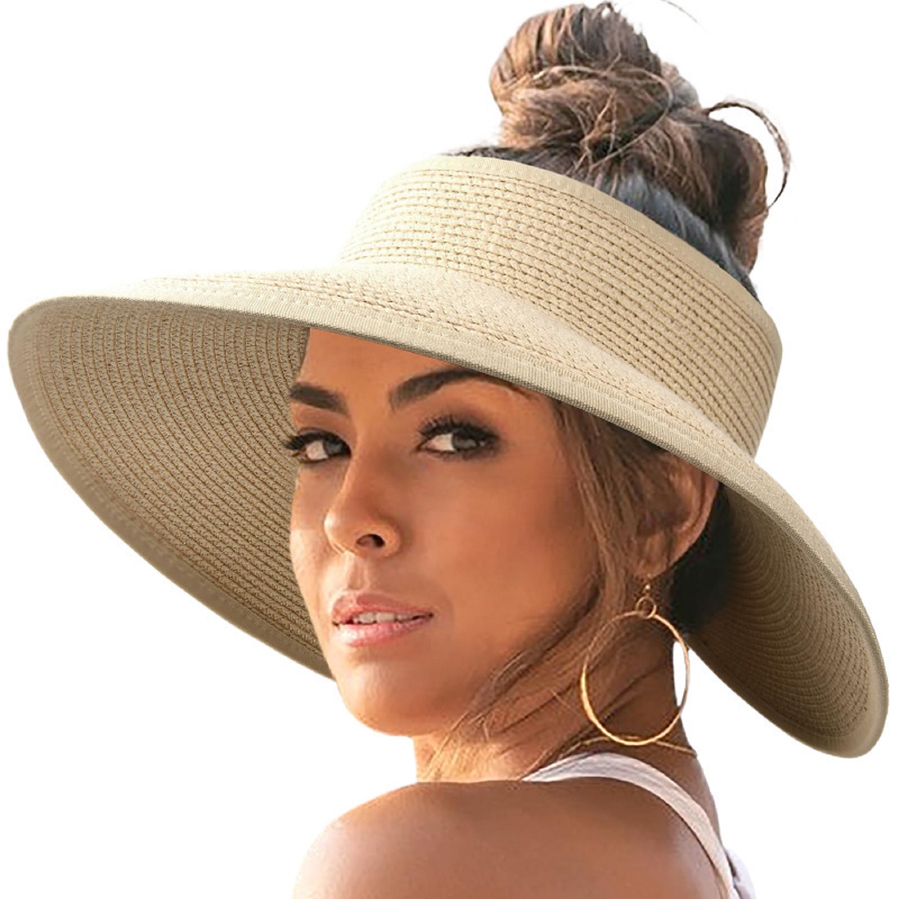 Women's Straw Rolled Ponytail Summer Beach Hat 4