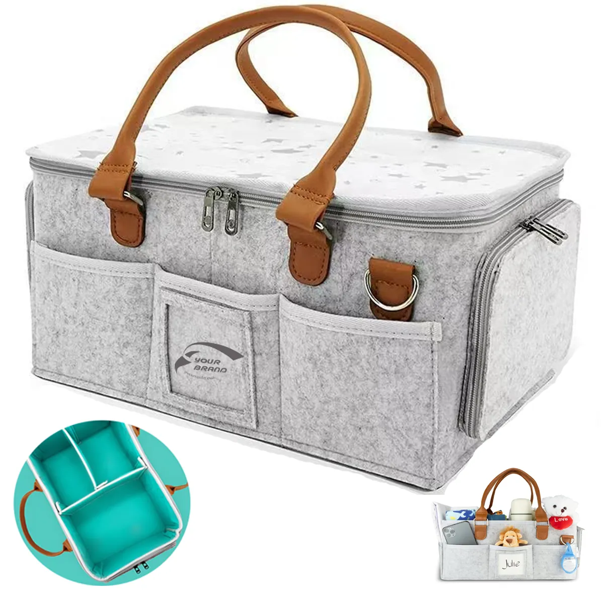 Multiple Compartments Waterproof Baby Diaper Caddy Organizer 1