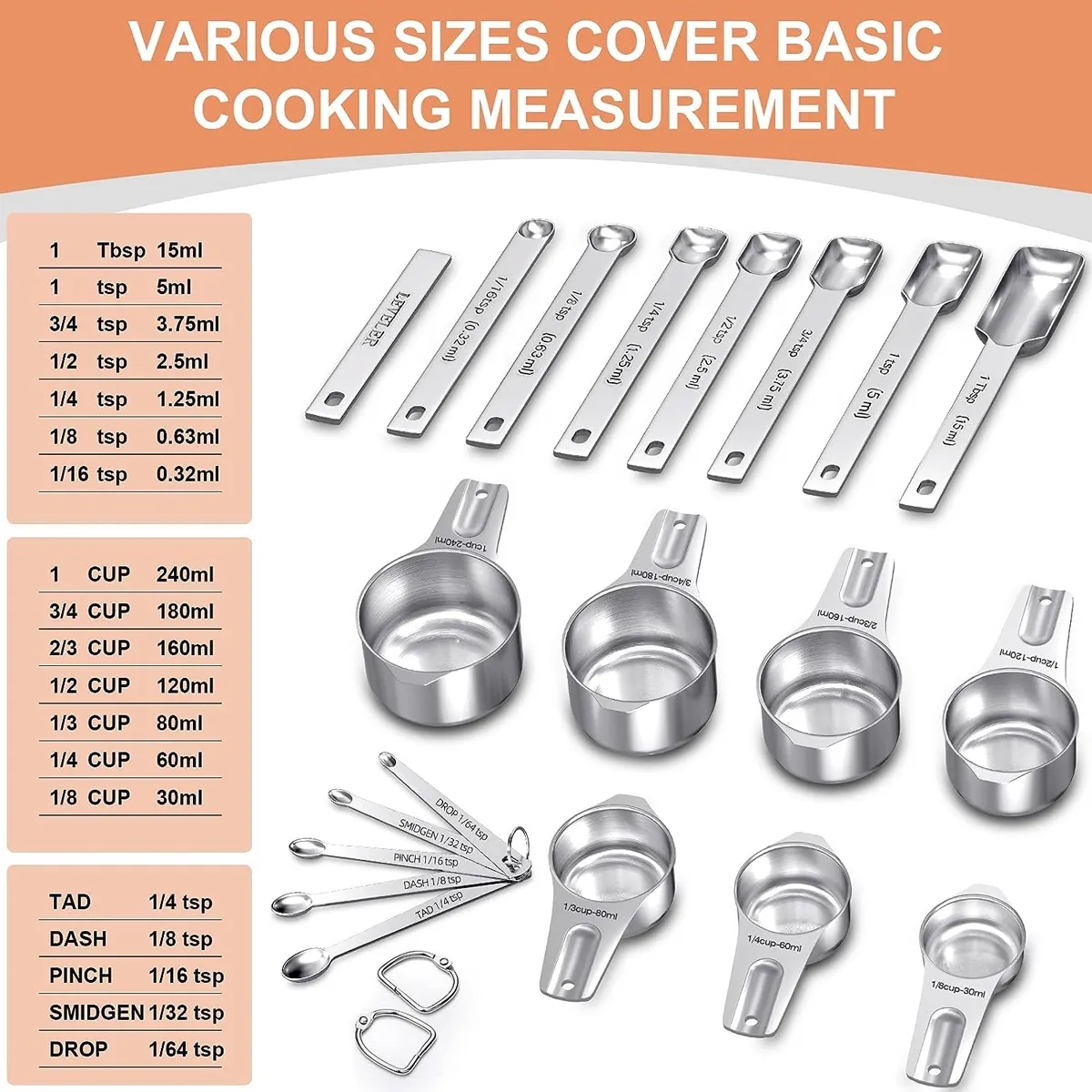 Stainless Steel Kitchen Measuring Cups And Spoons Set 4