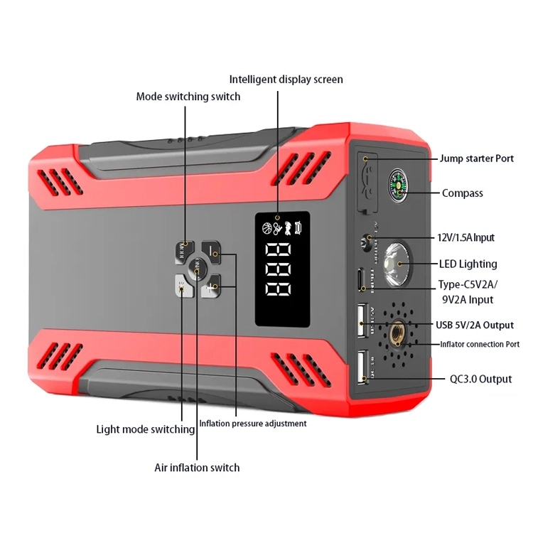 Potable Jump Starter with Air Compressor 3