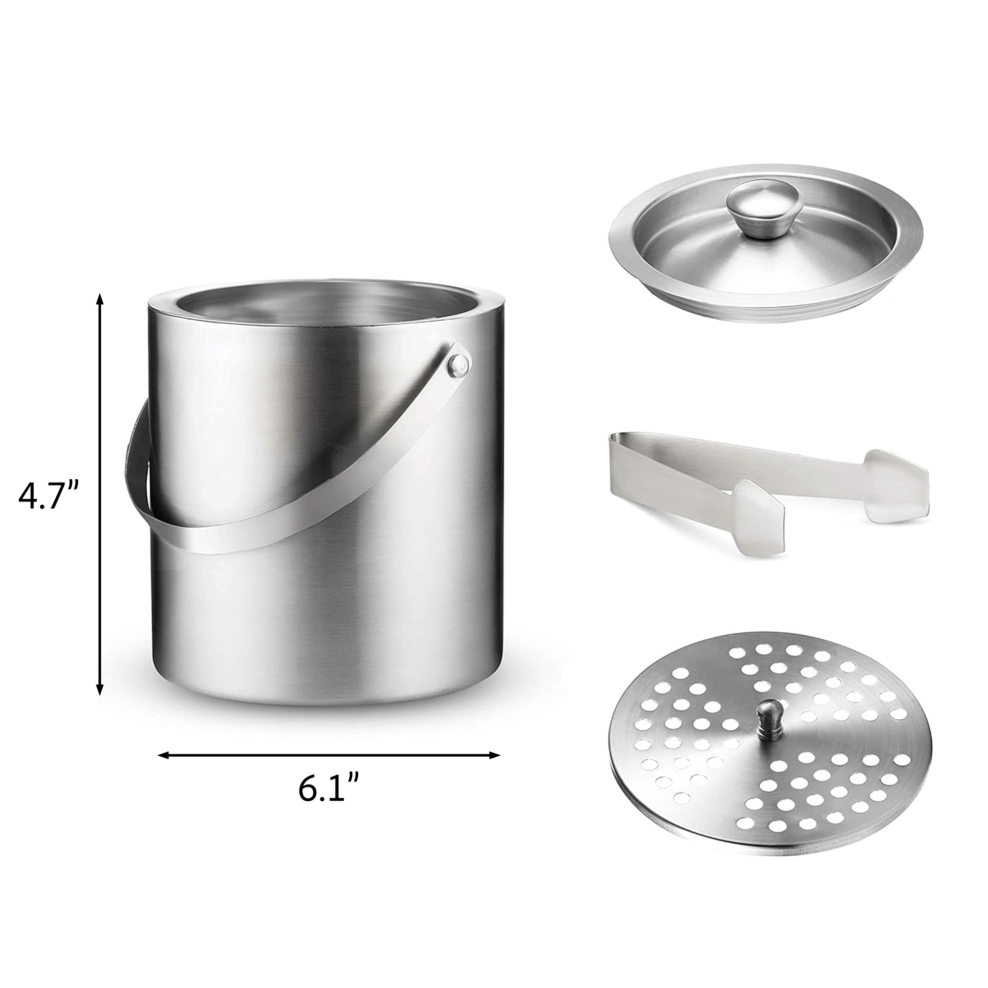 Stainless Steel Insulated Ice Bucket with Lid & Ice Tong 3