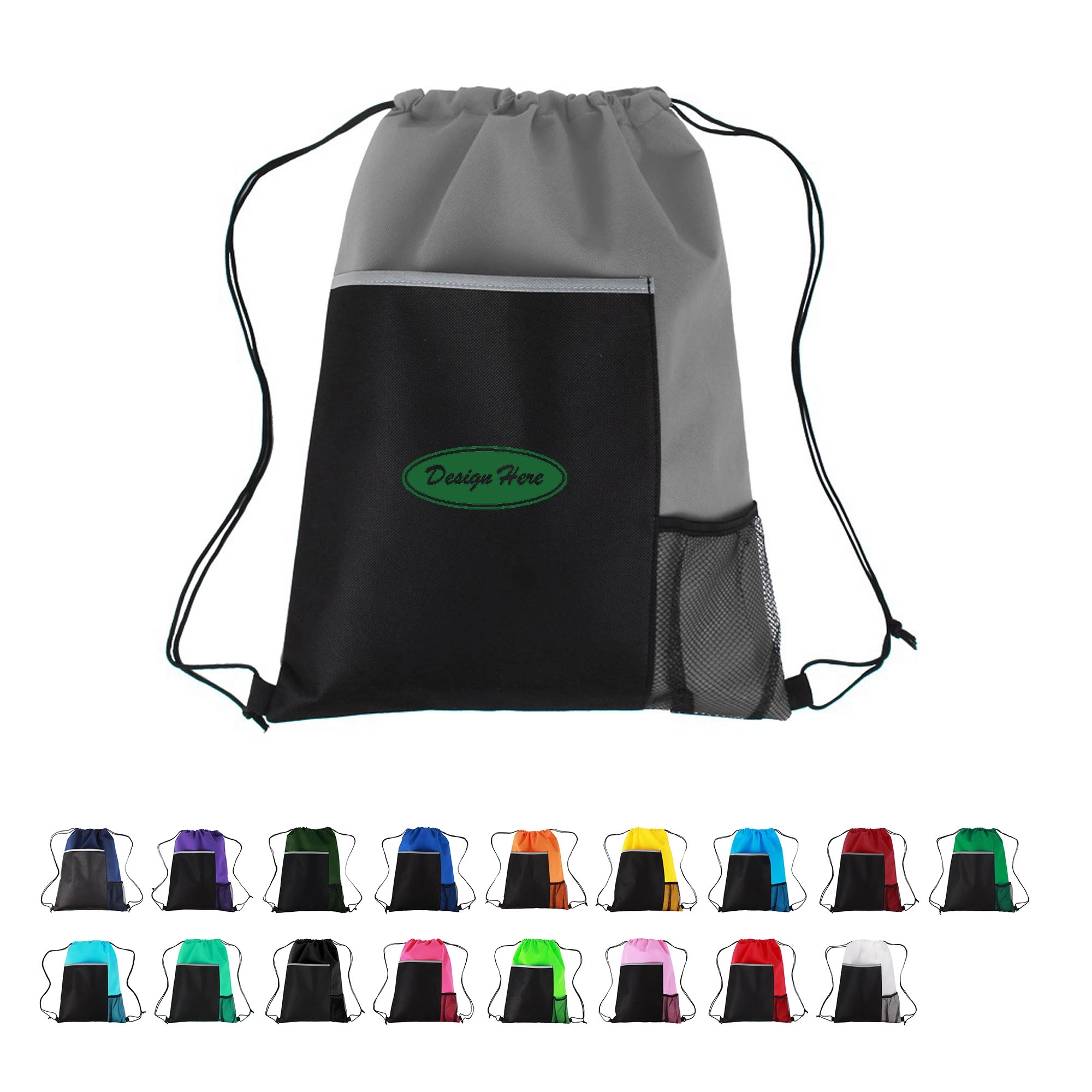 Mesh Pocket Sports Drawstring Backpack Bag 20