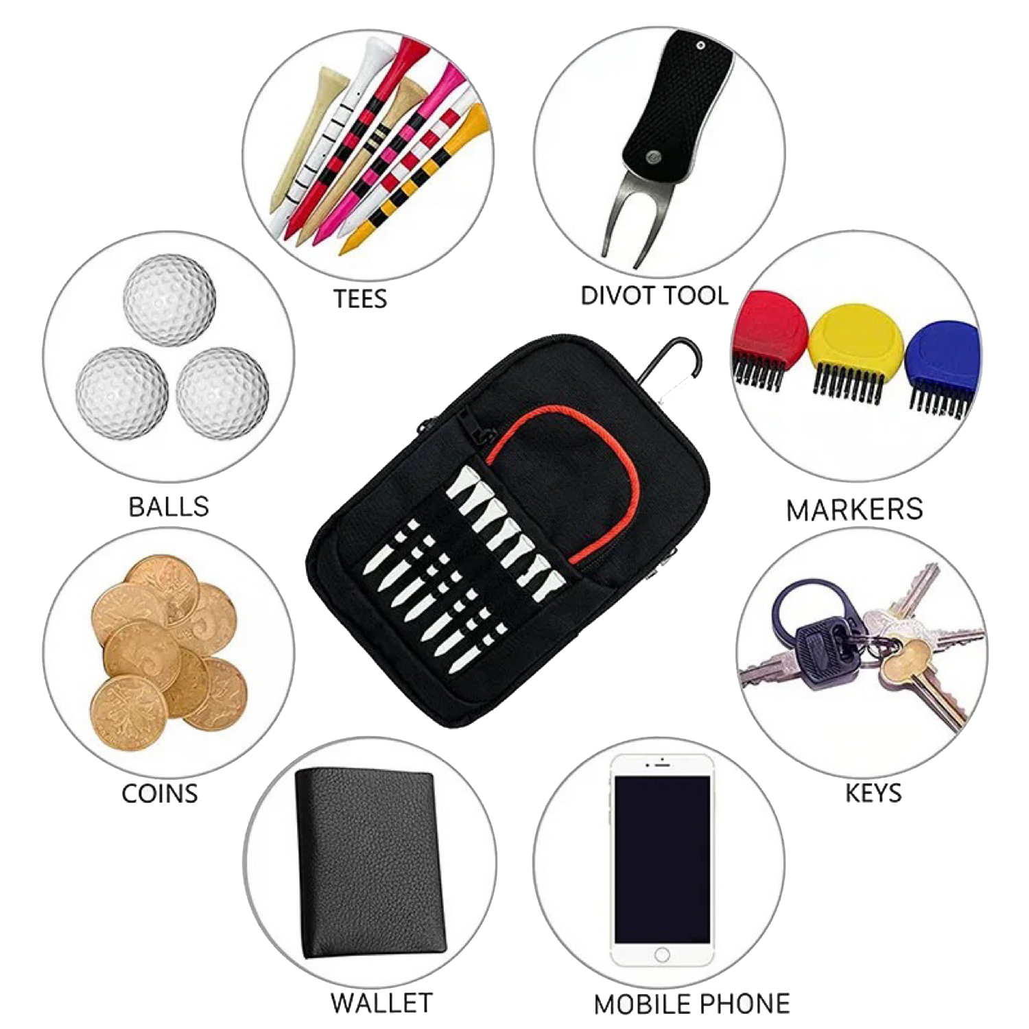 Multi Functional Nylon Golf Accessory Pouch w/ Carabiner 7