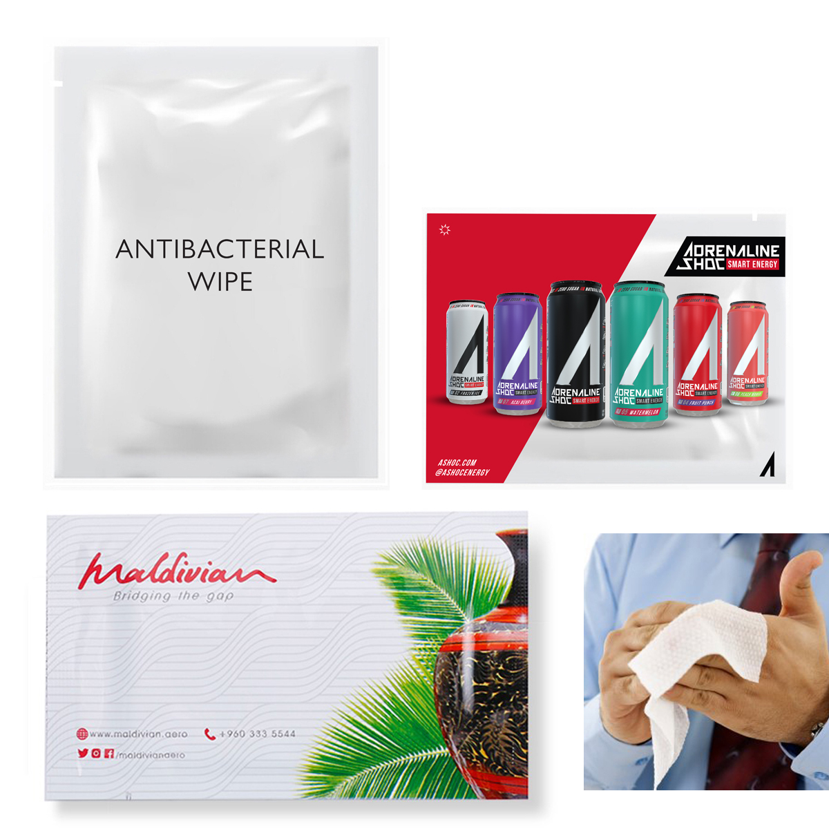 Hand Wipes - 70% Alcohol Antibacterial - Branded Individual Pack 4