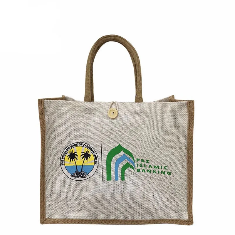 Jute Tote with Button Closure, custom tote bag with logo imprint 6