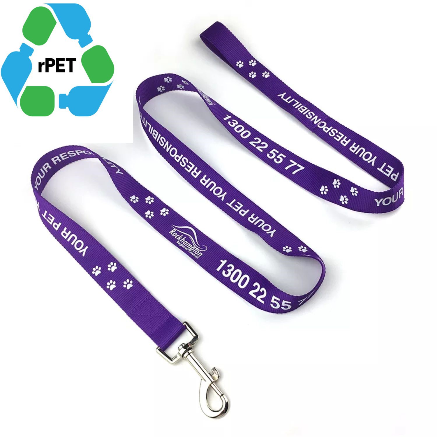 5/8"W x 72"L Durable rPET Eco-friendly Pet Leash w/ Metal Carabiner 2