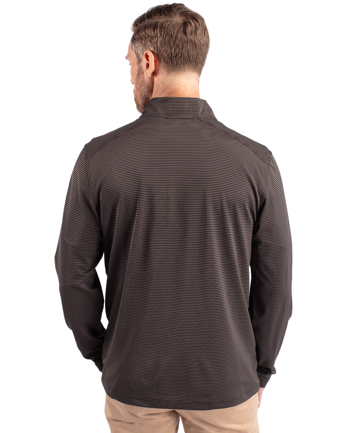 Cutter & Buck Virtue Recycled Micro Stripe Featherlight Pique Mens Quarter Zip Pullover 56