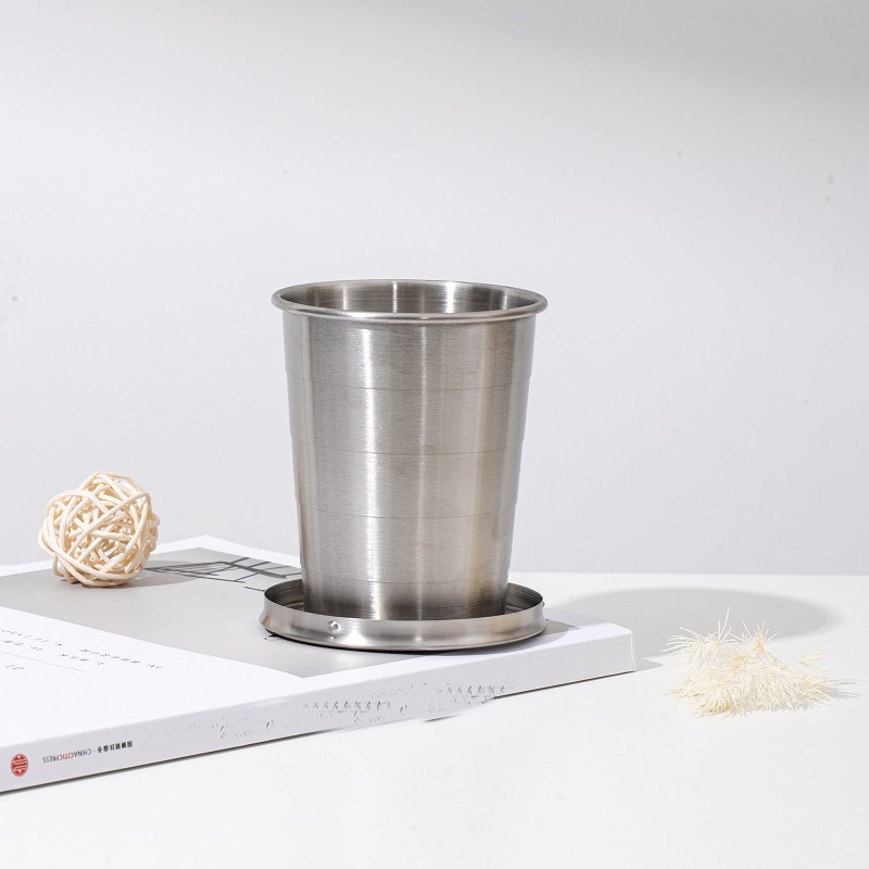 450ML Travel 304 Stainless Steel Collapsible Cup w/ Metal Keychain 8