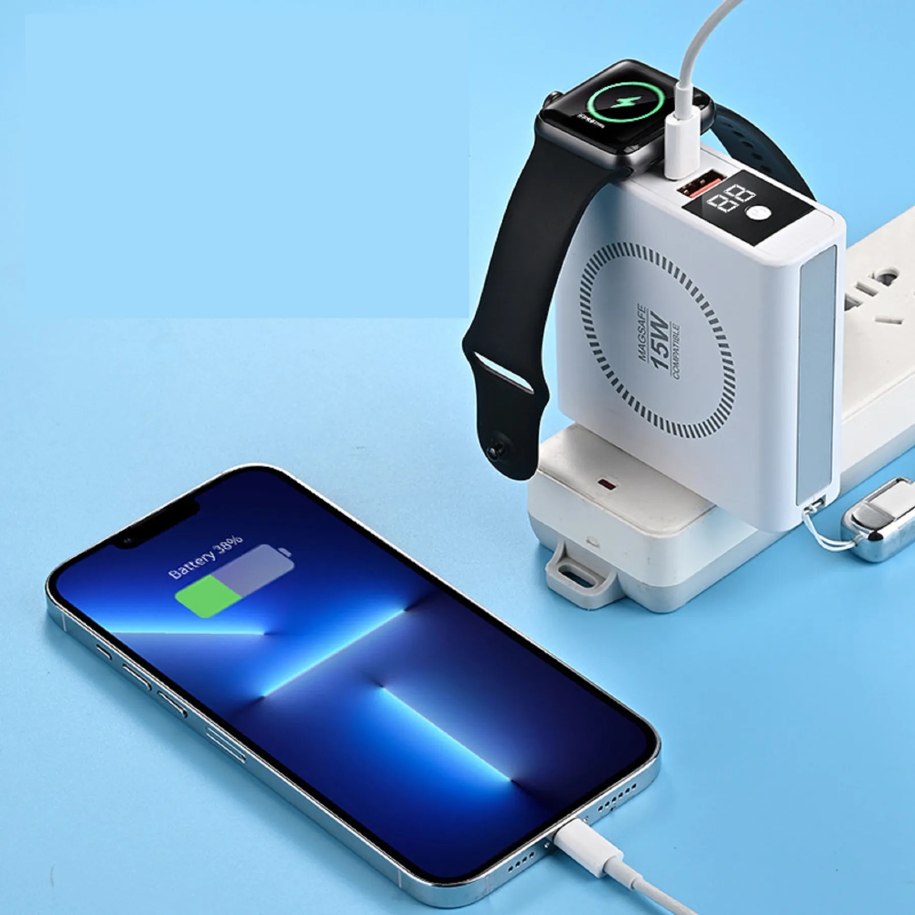 10000 mAh Wireless Charging Power Bank Built Plug & Cables 2
